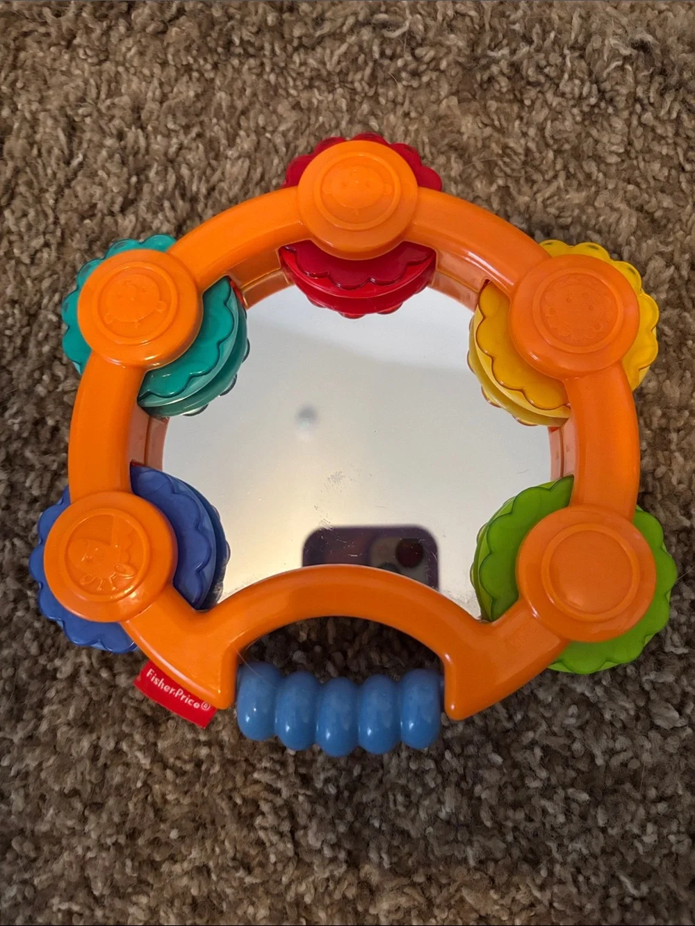 Fisher-Price Bright Orange Tambourine with Colorful Blue and Orange Rattles